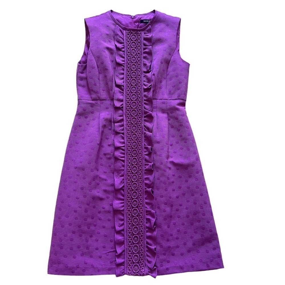 Nanette Lepore purple polkadot ruffle embroidery sleeveless organic dress size 2